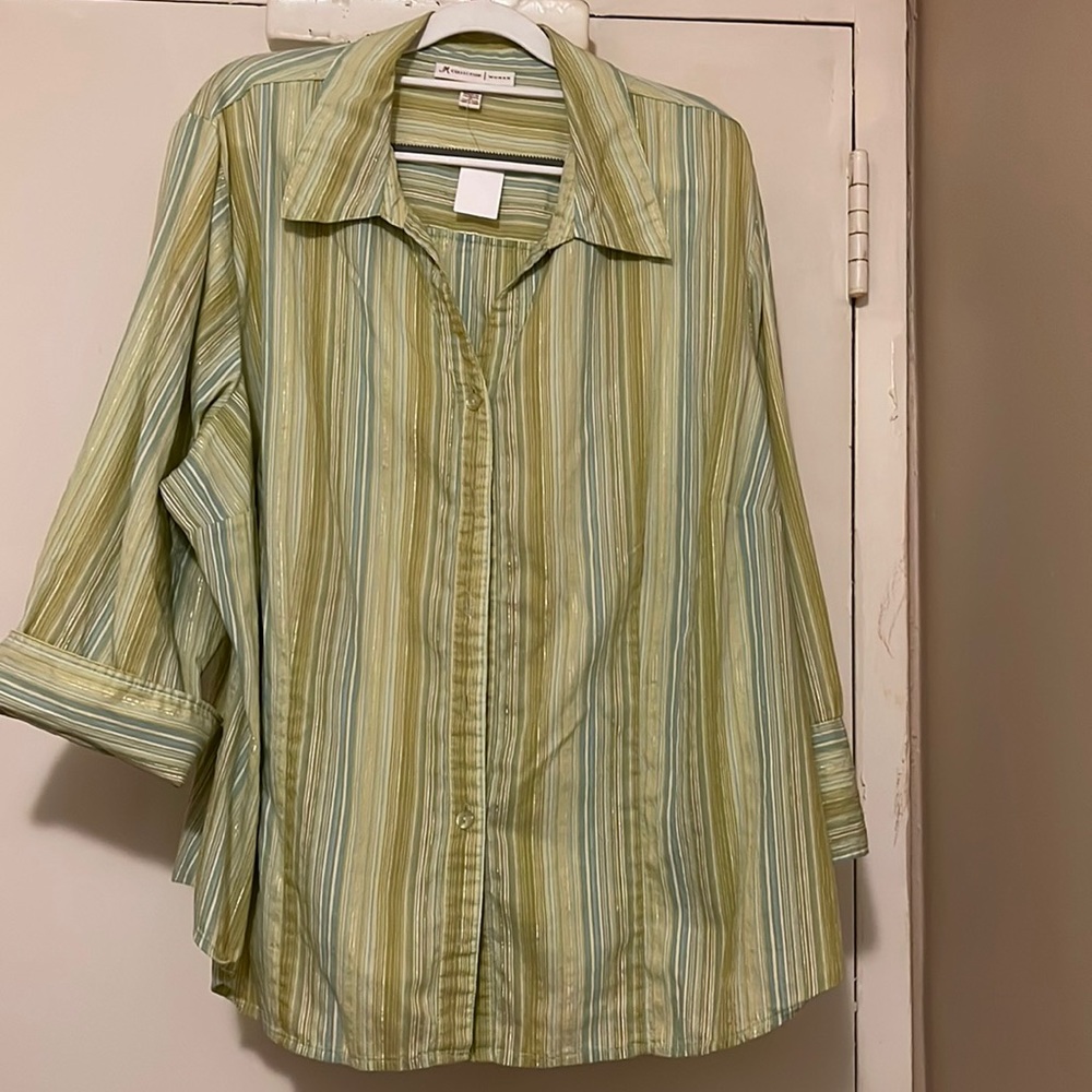 NWOT JM originals button-down blouse with metallic thread throughout